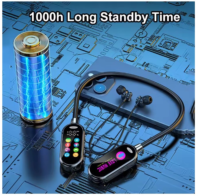 Color Screen Bluetooth 5.4 Earphones Neckband Headphones Wireless Headsets Noise