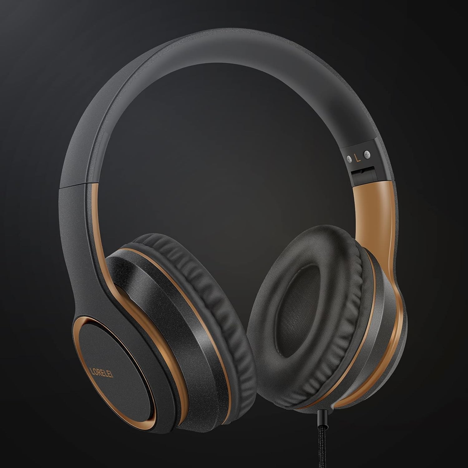 LORELEI Wired Headphones Over Ear Foldable Portable Lightweight 5mm Space Black