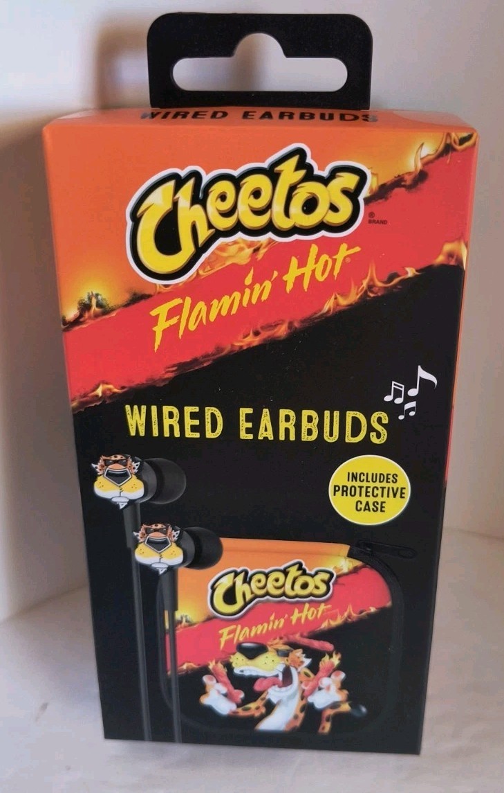 Cheetos Flamin’ Hot Wired Earbuds w/Protective Case Zippered NEW! Free Ship!
