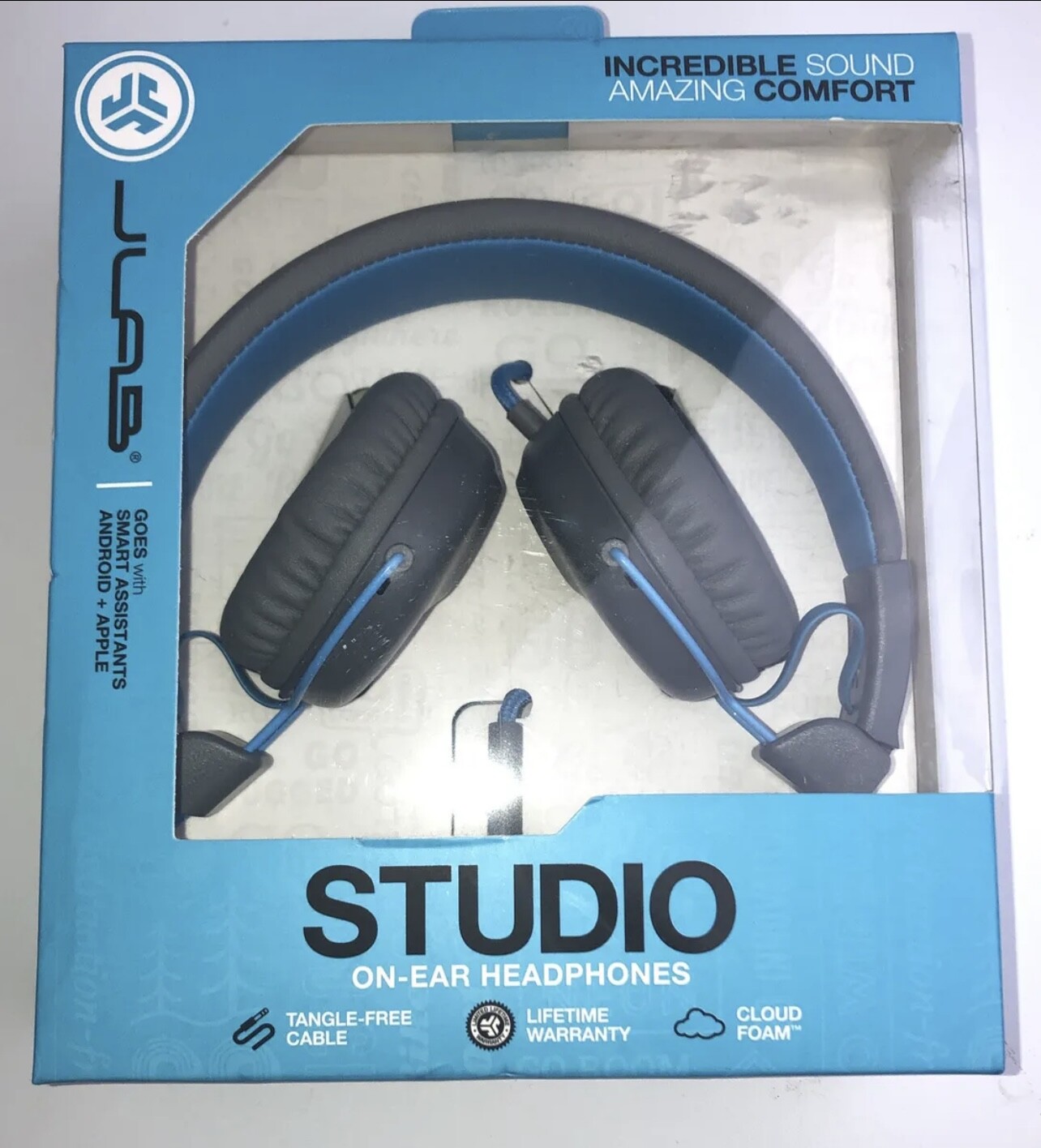Jlab Studio On-Ear Headphones Tangle-free Cable Cloud Foam, Comfort and C3 Sound