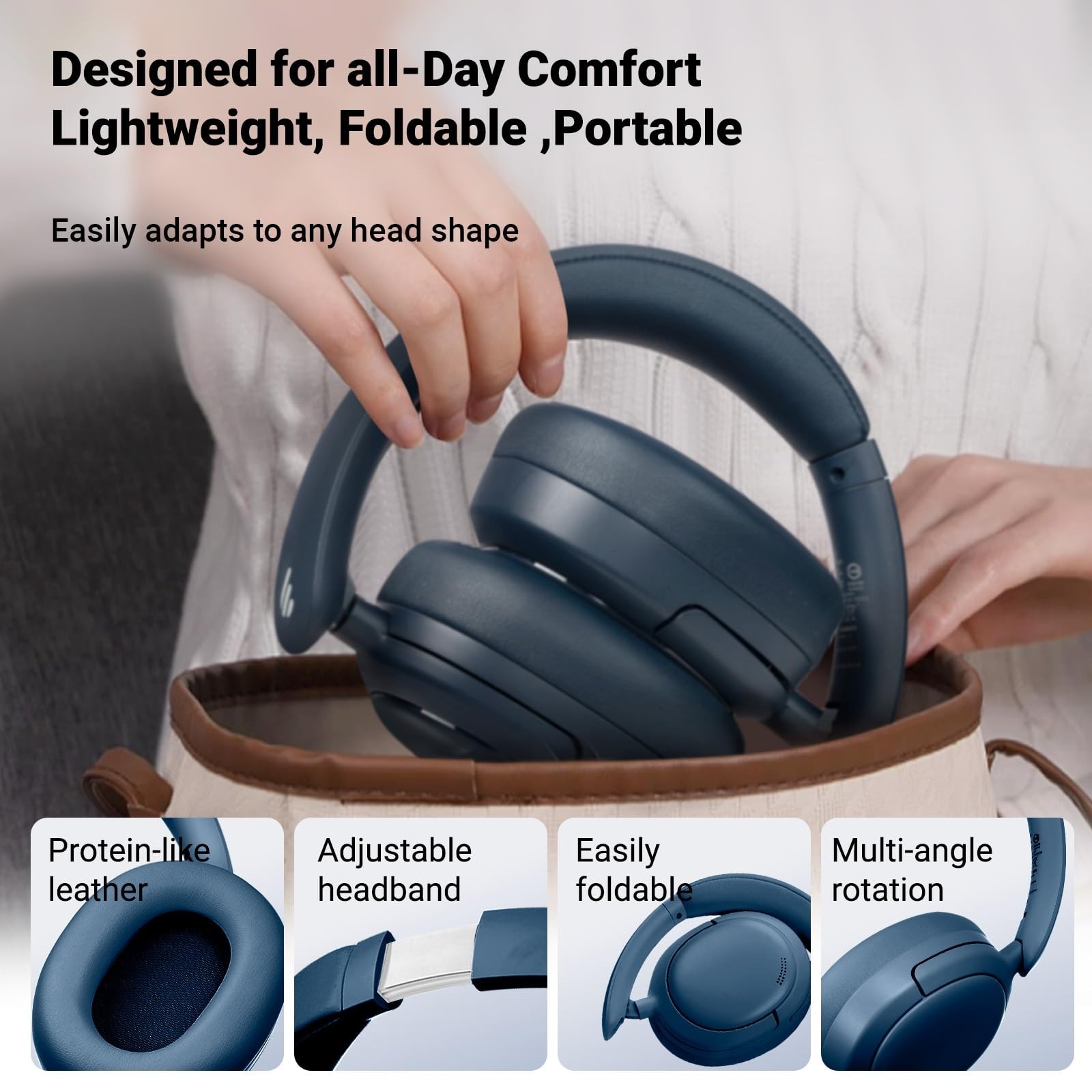 Hybrid Active Noise Cancelling Bluetooth Headphones, True Wireless Over Ear, 45H
