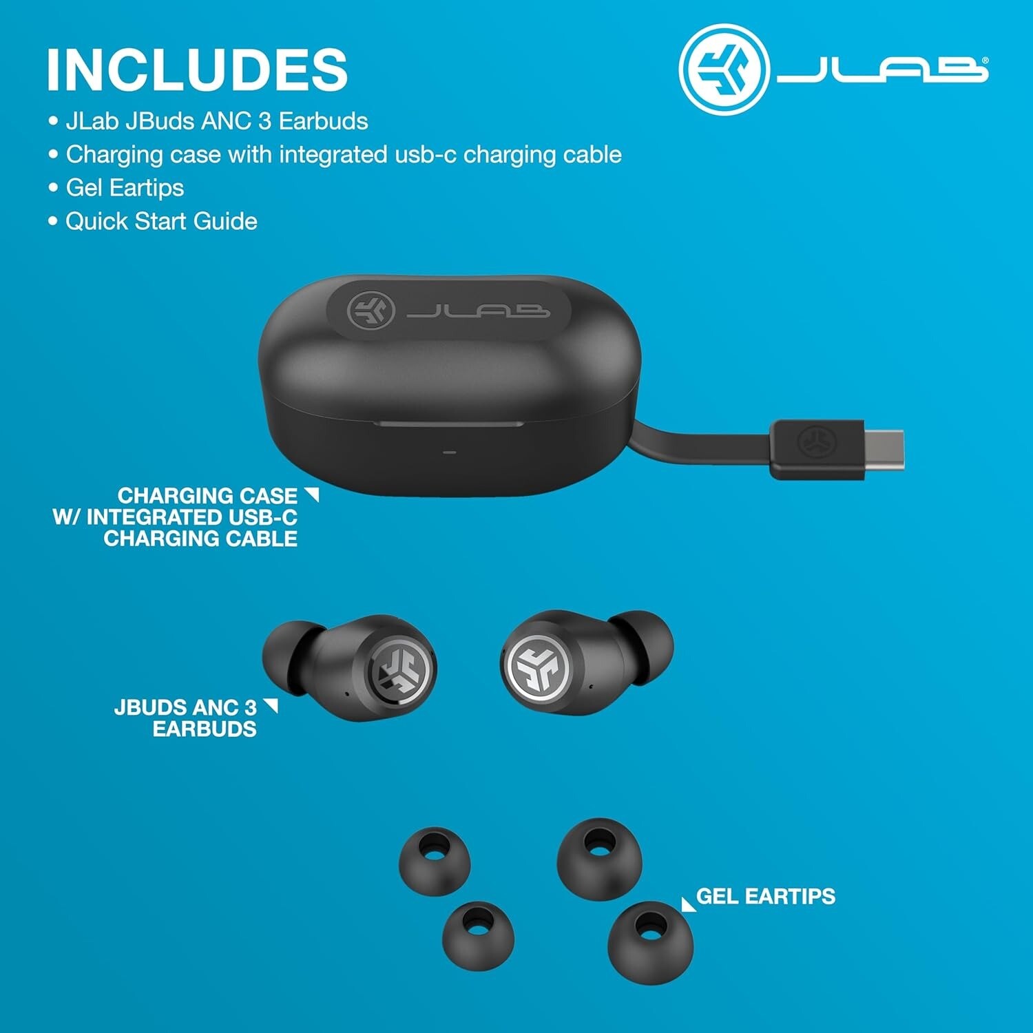 JLab JBuds ANC True Wireless Earbuds Gen 3, Bluetooth Headphones, Refurbished