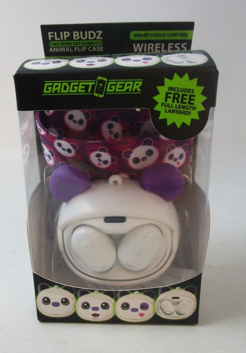 Panda – Gadget Gear Flip Budz Animal Head Earbuds with Case and Lanyard Cute