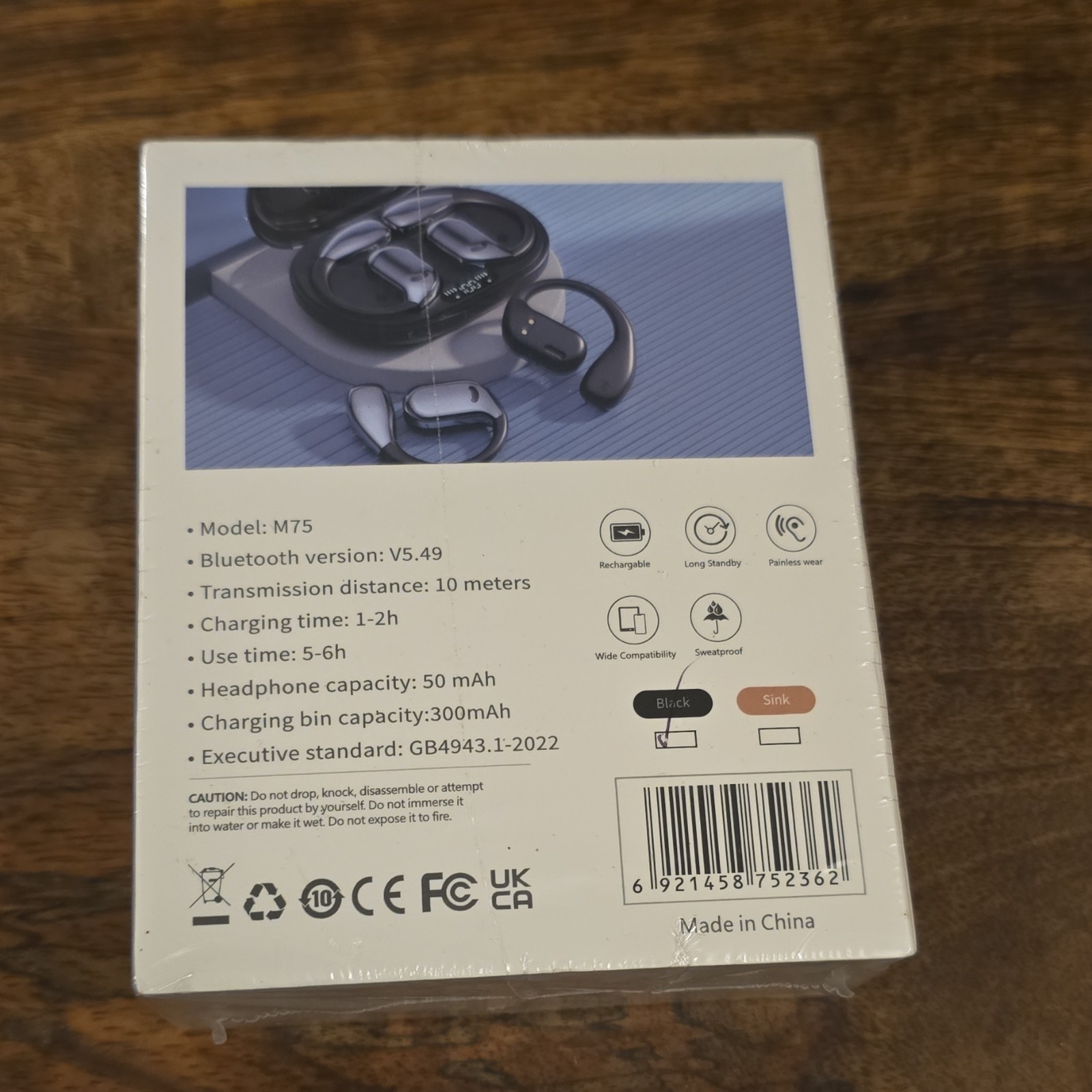 PAVUN M75 Wireless Bluetooth In-Ear Earbuds Black LED Display Built-in Mic