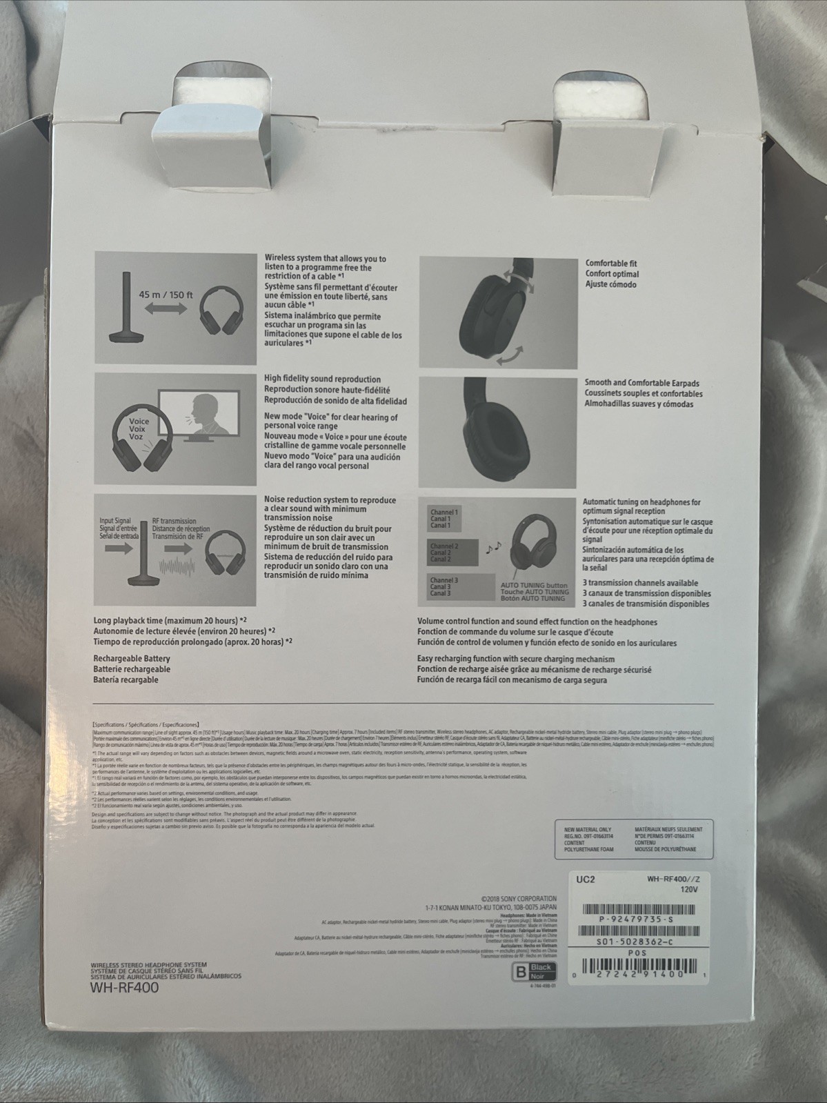 Sony WH-RF400 Wireless Stereo Headphone System Double Earpiece Over-Ear Design