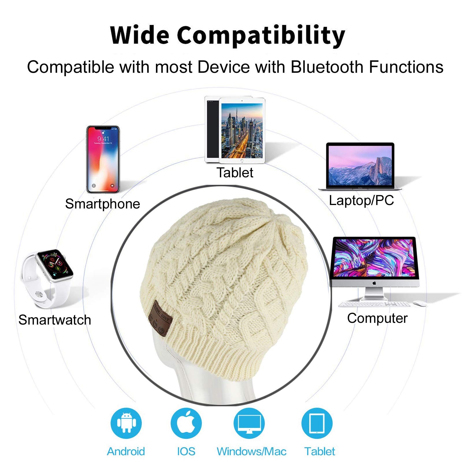 Wireless Beanie Hat for Men Women Wireless Headset Headphones Music Audio Boy…