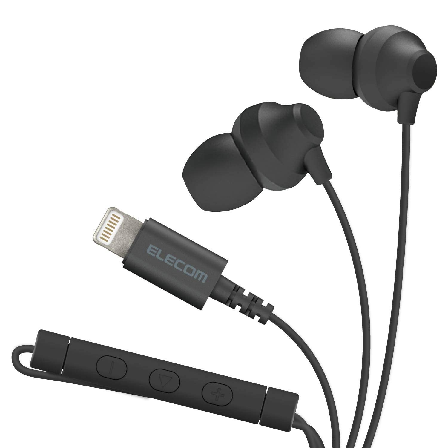 ELECOM Lightning Earphone Headset with Mic Black, 10.0mm Earbuds, New