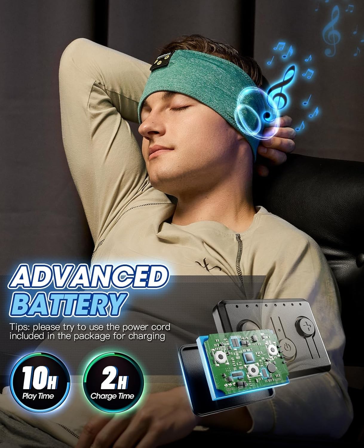 Ultra-Thin Stereo Sleep Headphones with Adjustable Headband for Travel & Sports