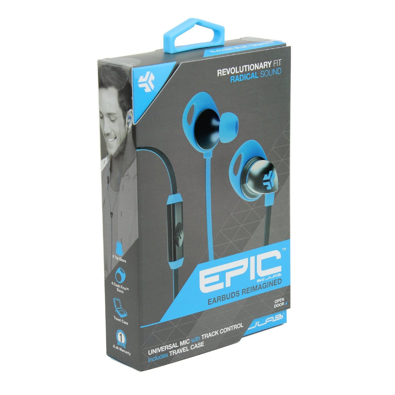 New JLAB EPIC-BLUGRY-BOX Earbuds Universal Mic with Track Control Blue/Gray