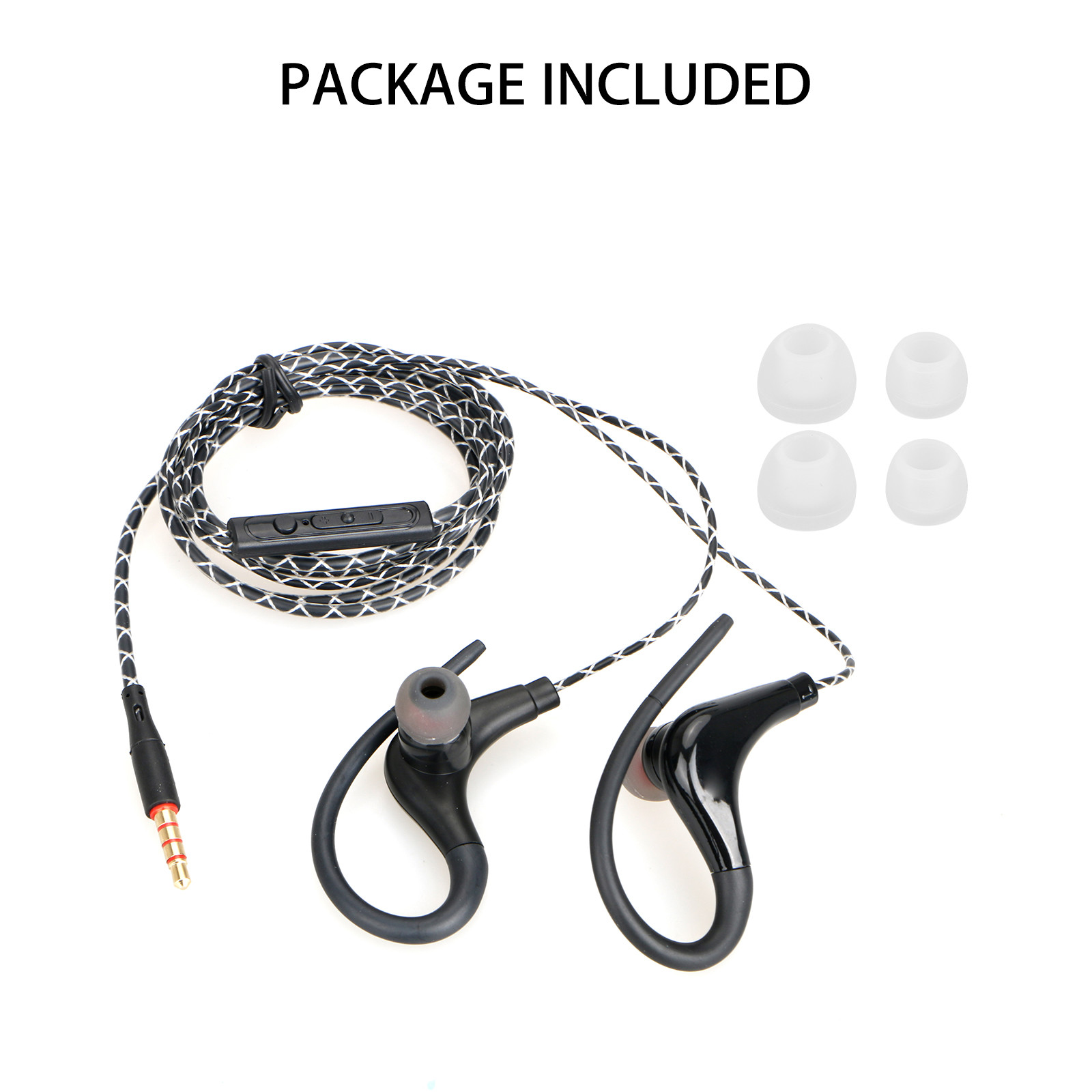3.5mm In-Ear Wired Earbuds Sports Running Earphone Over Ear Hook Headphone w/MIC