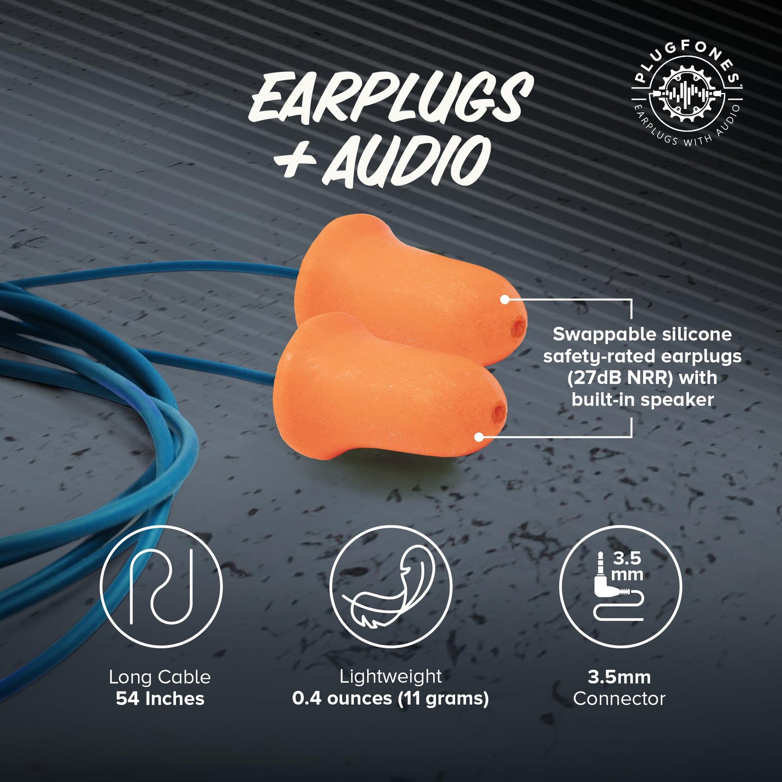 Plugfones Basic Earplug Headphones Earplug-Earbud 1 Count (Pack of 1), Orange