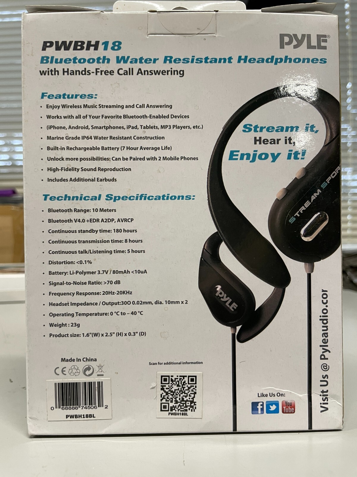 Pyle – PWBH18BL – Bluetooth Headphones with Built-In Mic Water Resistant – Blue