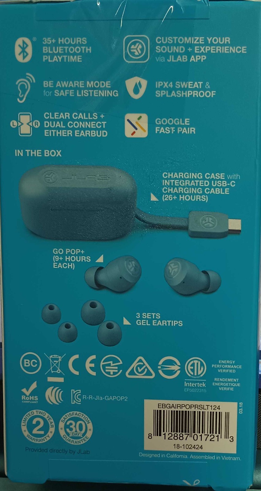 JLab EBGAIRPOPRSLT124 GO Air POP True Wireless In-Ear Headphones -Slate for part