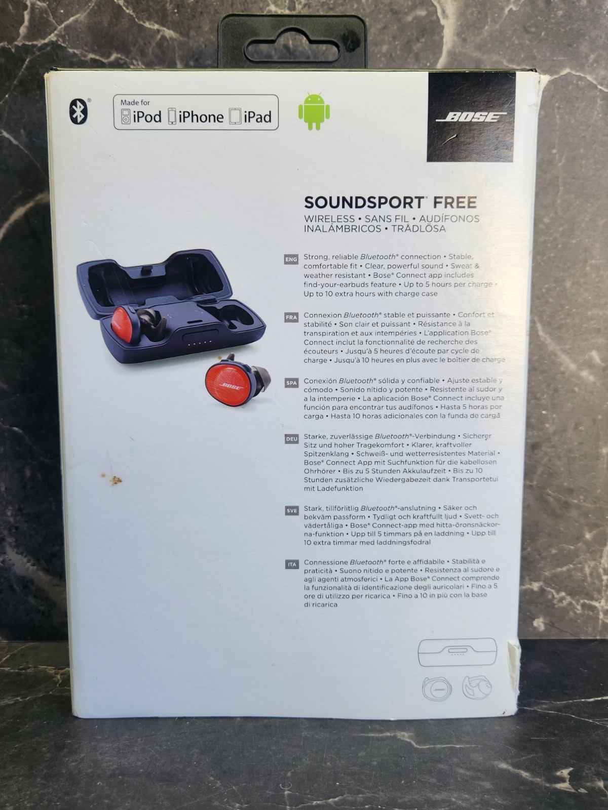 Bose SoundSport Free Wireless Earbuds, Orange/Navy-Functional, 1 Bud Defective