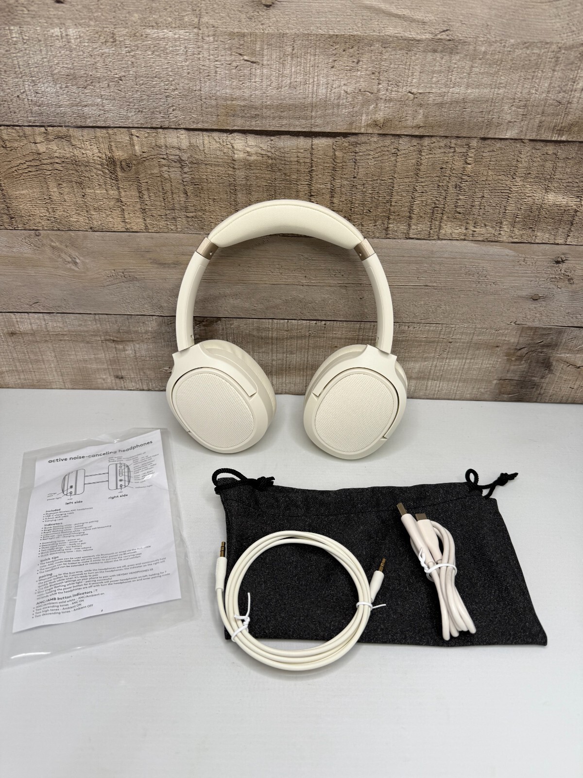 Active Noise Canceling Bluetooth Headphones Over-Ear Wireless Headsets white