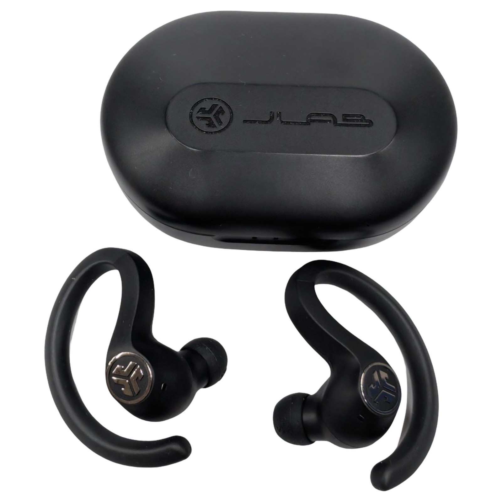 JLab Go Air Sport Wireless Earbuds with Earhooks Black Bluetooth Charging Case