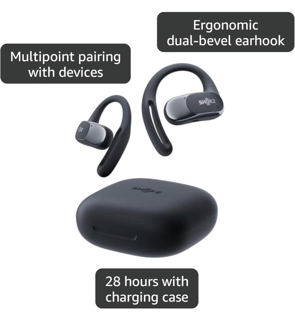 Shokz OpenFit Air T511 Wireless Bluetooth Ear-hook Headphones, Black