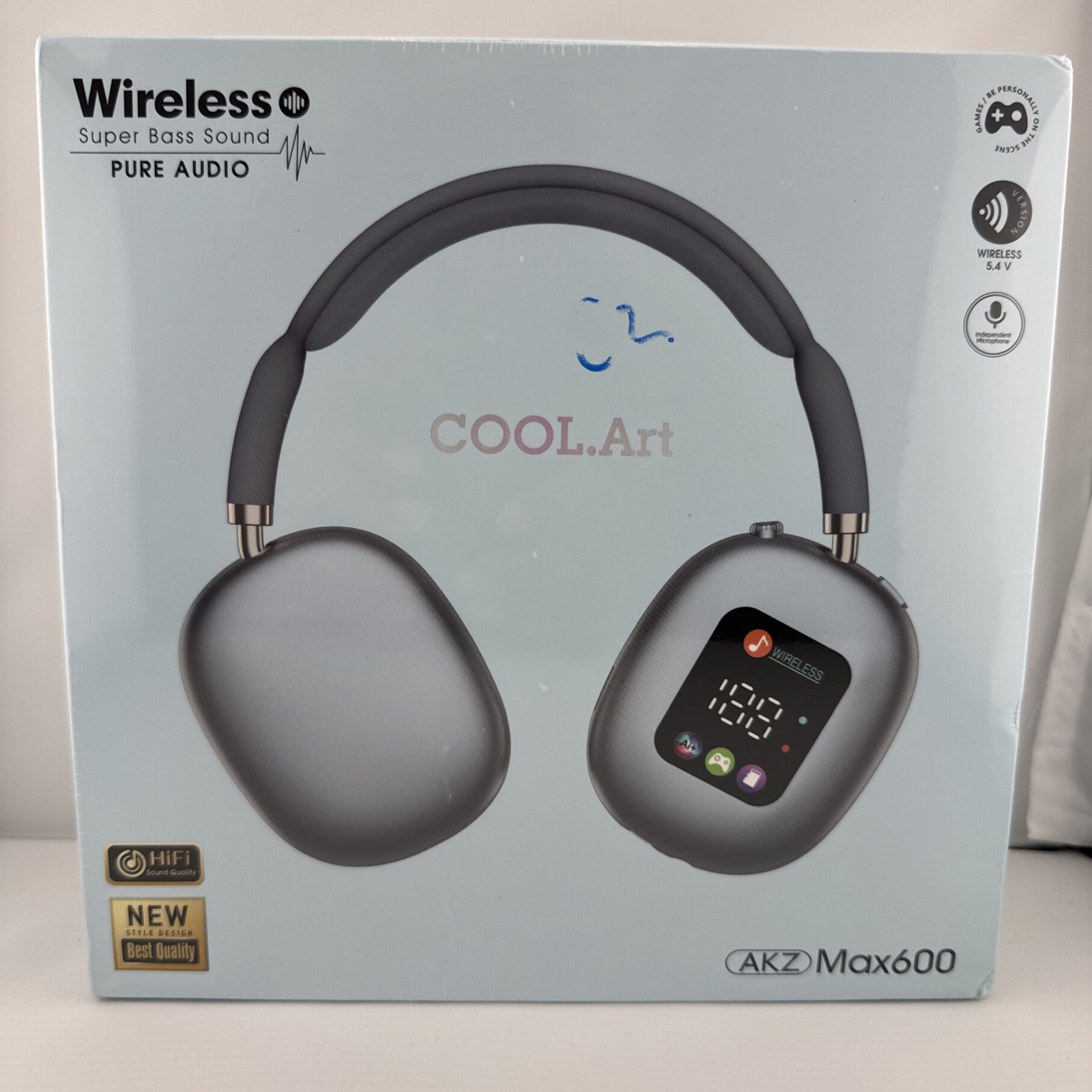 COOL.Art AKZ Max600 Bluetooth Wireless Over-Ear 40mm Mic LED Blue
