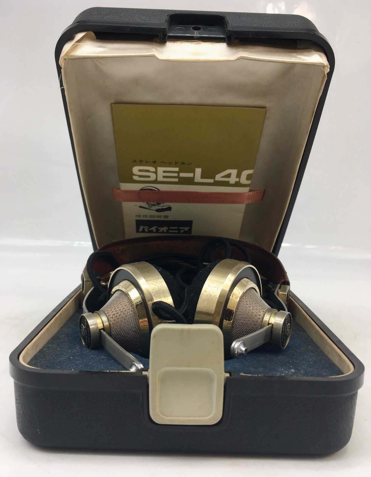 Pioneer SE-L40 Vintage Stereo Headphones Brass & Leather Tested With Case