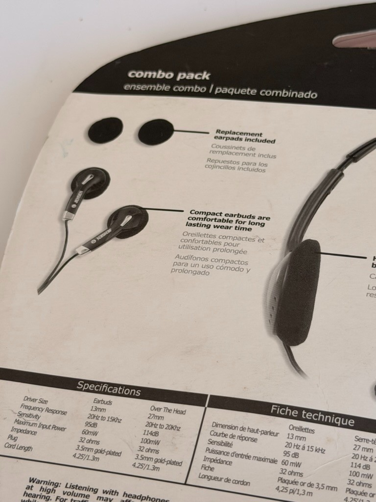 Vintage Jensen JHK07 Earbud & Over the Head Headphones Ensemble Combo Pack 2005