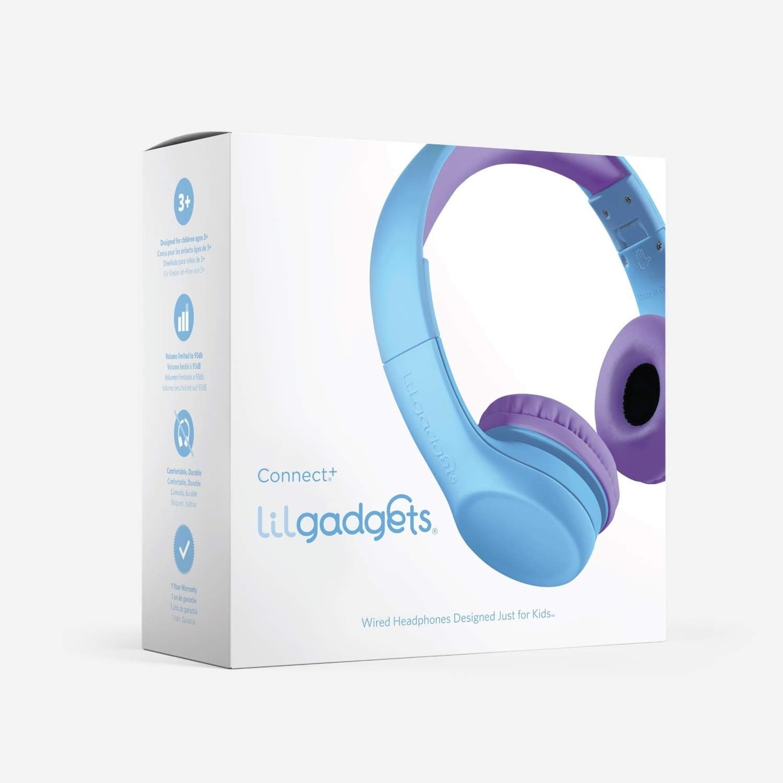 LilGadgets Connect+ Foldable Headphones, Adjustable Fit Ages 3-7, Blue/Purple