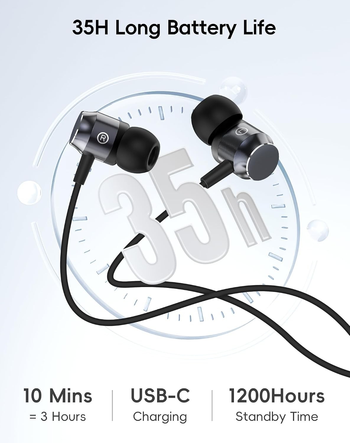 Bluetooth Earbuds, Wireless 6.0 Headphones with Microphone, 35H