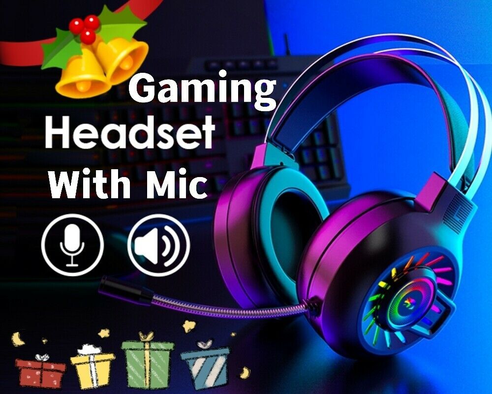 Gaming headset with stereo bass surround with mic for PS4 and Xbox