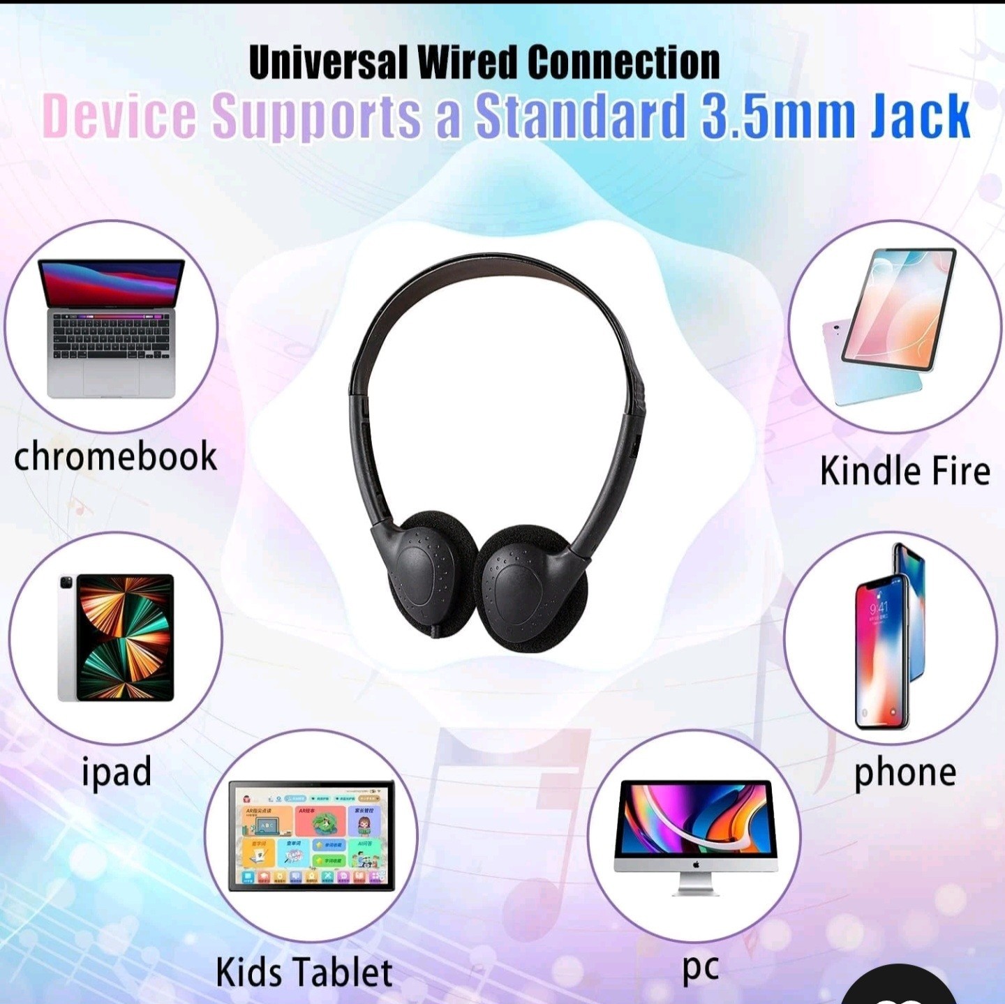 WENSDO Bulk Headphones Packs Of 10 Multi Color for School Classrom K-12