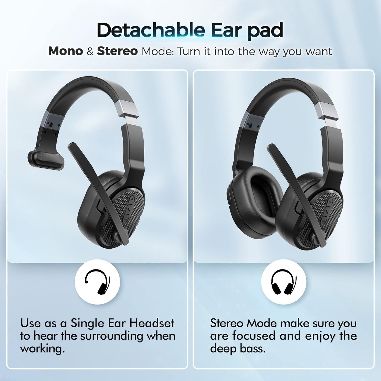 COSMUSIS Trucker Bluetooth Headset Wireless Headsets with Noise Cancelling Mic
