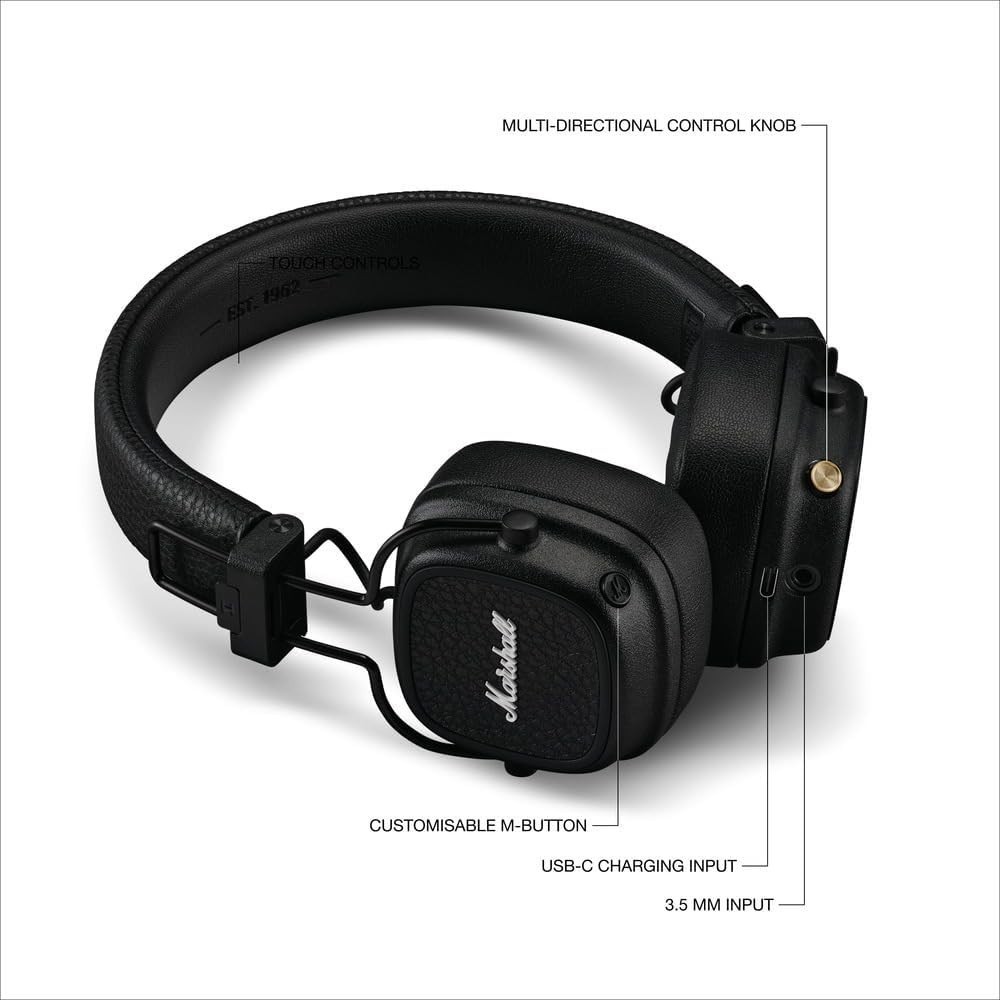 Marshall Major V Bluetooth Wireless Headphones Black / Brown Free Shipping