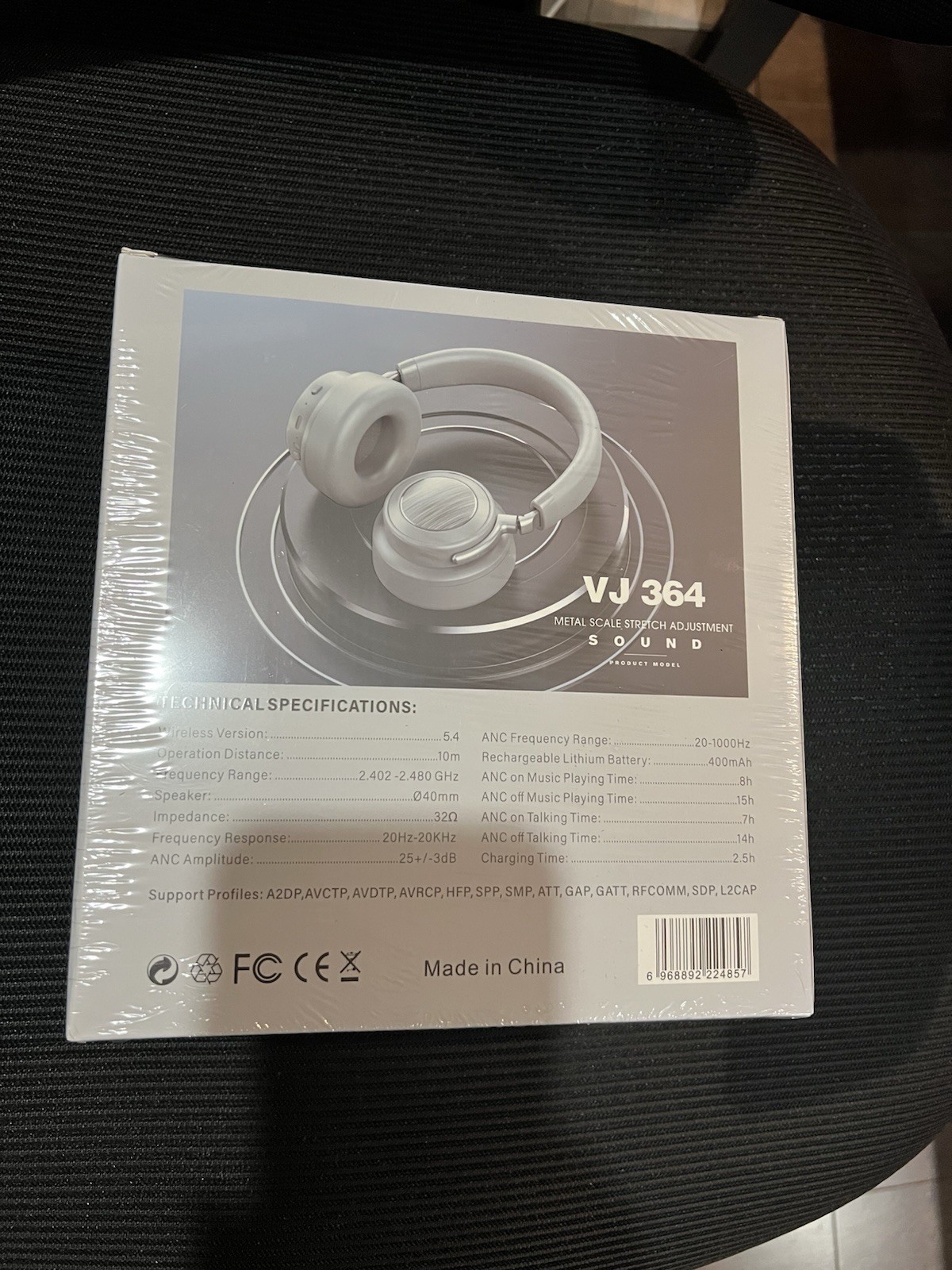 VJ 364 Bluetooth Headphones Black & Gray, ANC, Foldable, Adjustable Headband