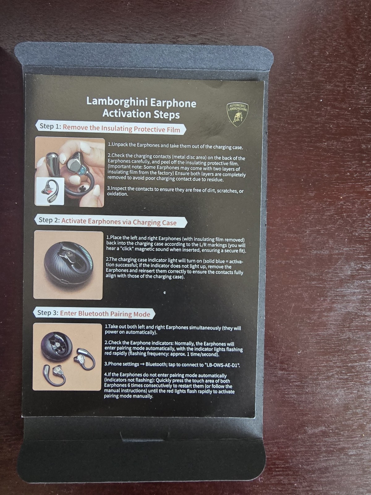 Automobili Lamborghini LB-OWS-AE-D1 Bluetooth Wireless Earbuds Mic Black/Gold