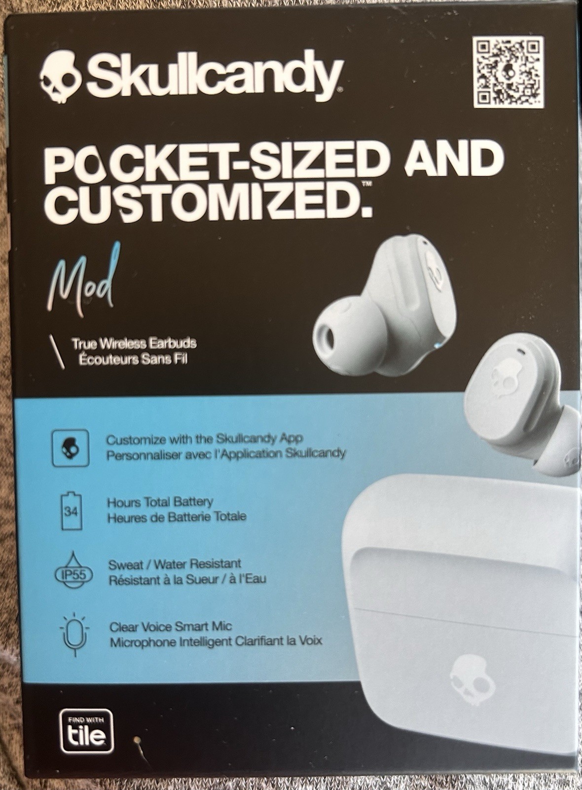 SKULLCANDY MOD WIRELESS EARBUDS (Bluetooth 5.2 Grey/Blue Noise Reducing) NEW!