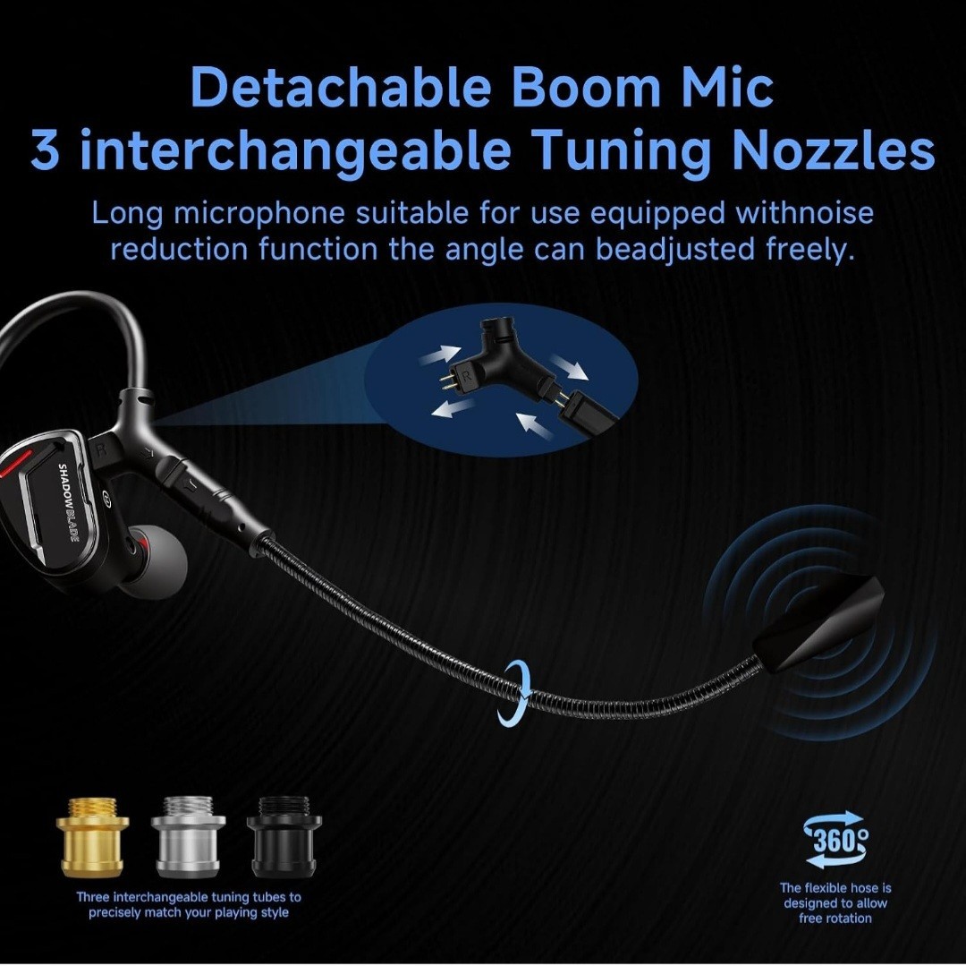 CVJ Shadow Blade Wired Gaming Earbuds, IEM HiFi in Ear Monitor Headphones 10mm D