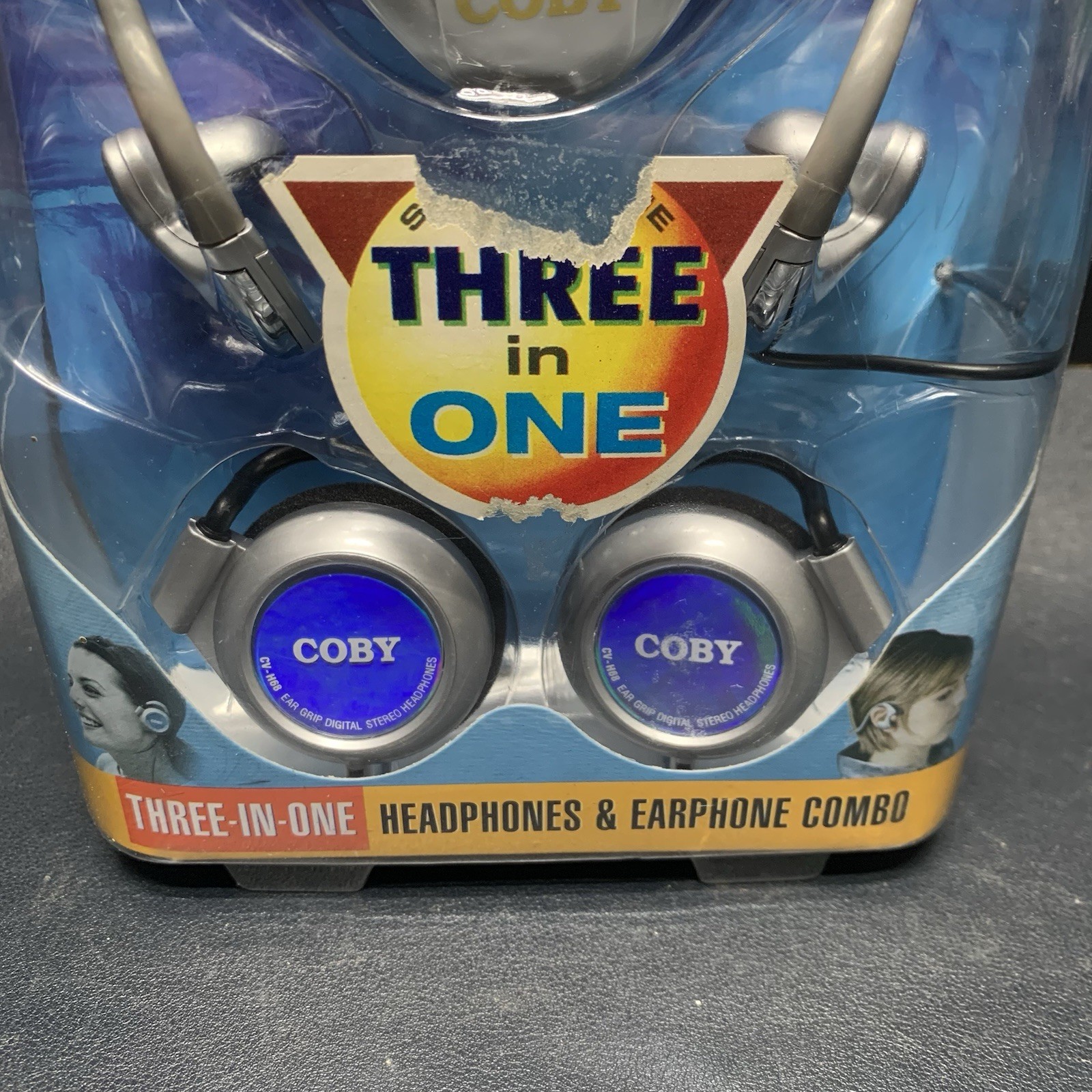 Vtg Coby CV-123 Three In One Headphones Earphones Combo, 2004 Sealed