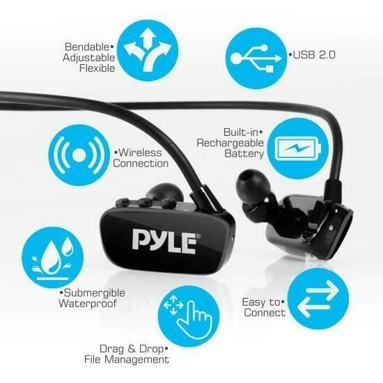 Pyle Bluetooth Waterproof Sports Wearable MP3 Headset Music Player 8GB PSWP28BK