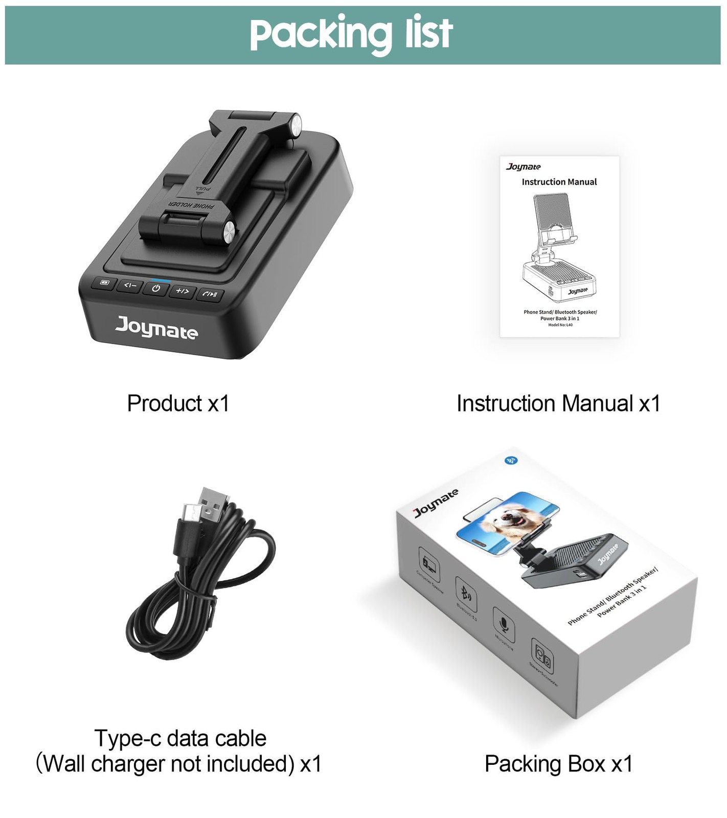 Joymate Gifts for Men Women, Phone Stand with Bluetooth Speaker and Black