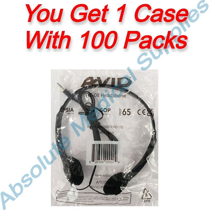 *100-Sets* Avid Products AE-08 Stereo Headphone 3.5mm Plug Black 2AE08STEREO32