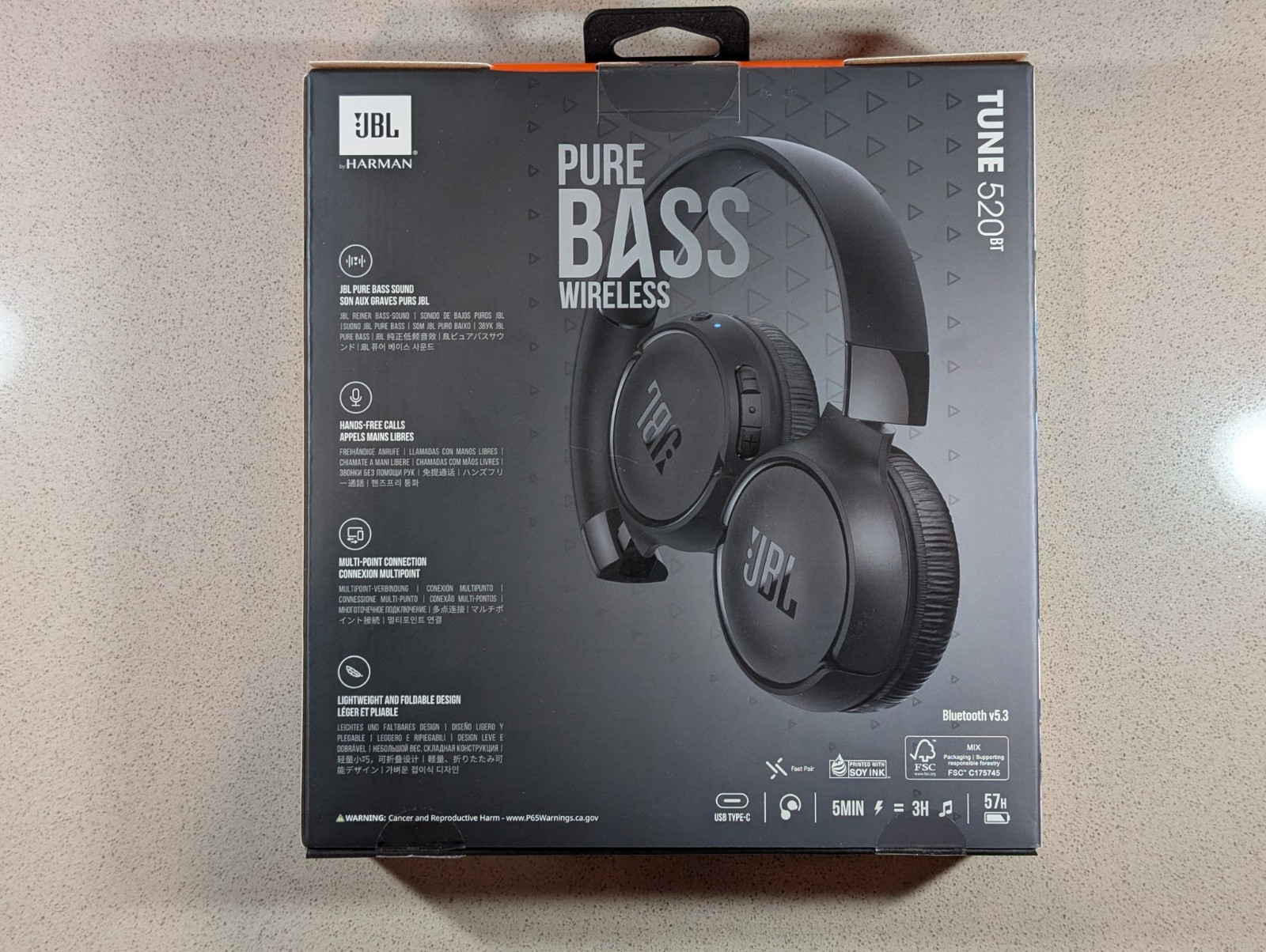 JBL Tune 520BT Wireless On-Ear Headphones Black New Sealed Bluetooth 5.3