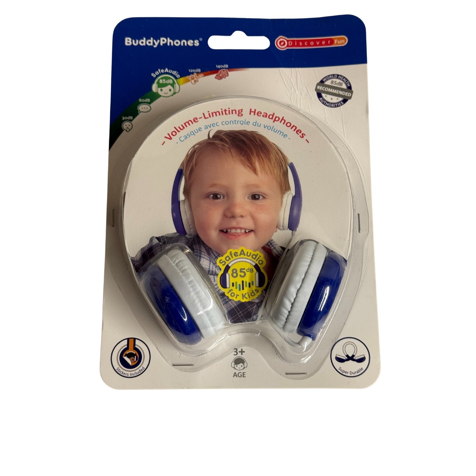 BuddyPhones DiscoverFun Wired Kids Headphones – Blue, Safe Audio, 3.5mm – NEW