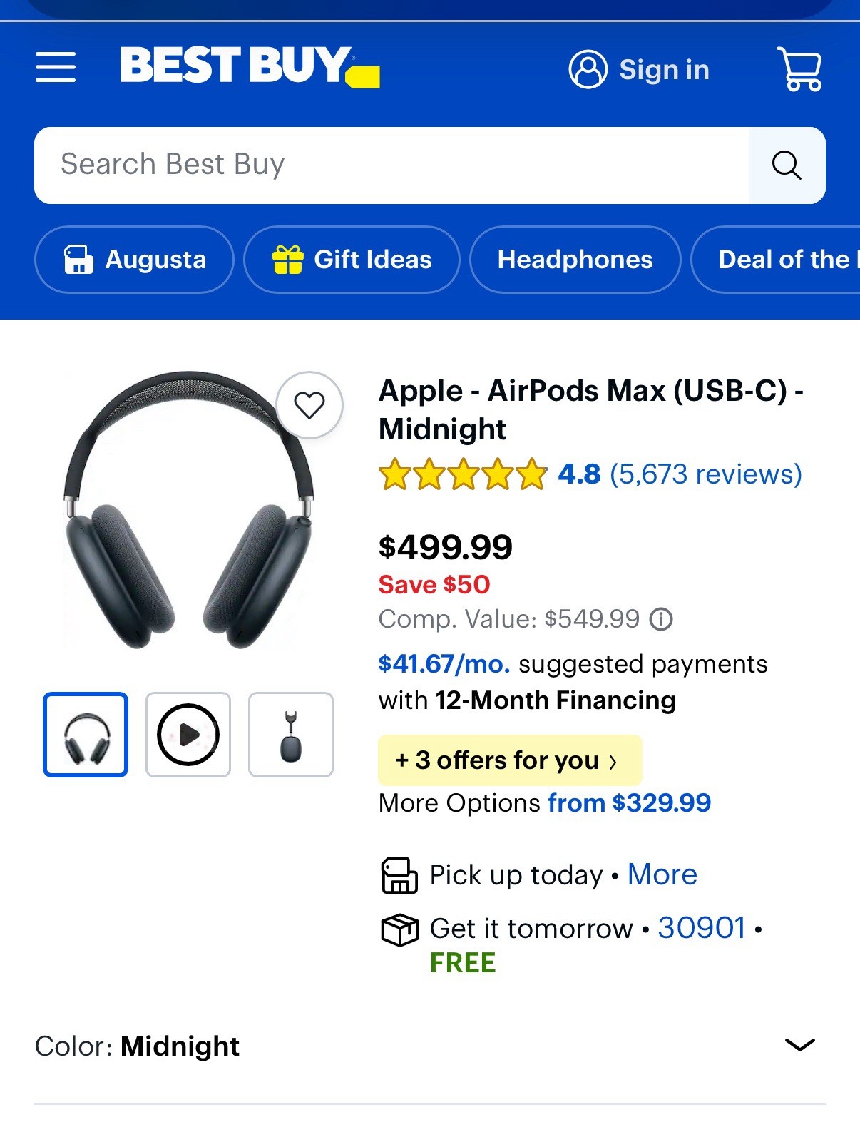 Apple AirPods Max (USB-C) Bluetooth Over-Ear Headphones – Midnight
