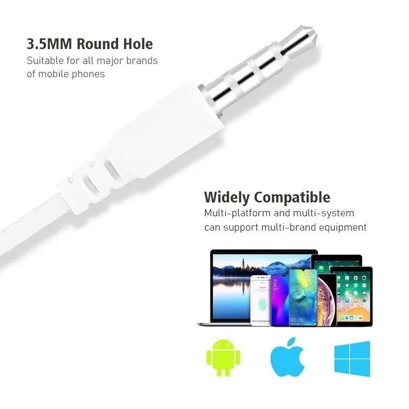 Headphones Wired Earphone White Headphones Earbuds 3.5mm Jack for Android iOS US