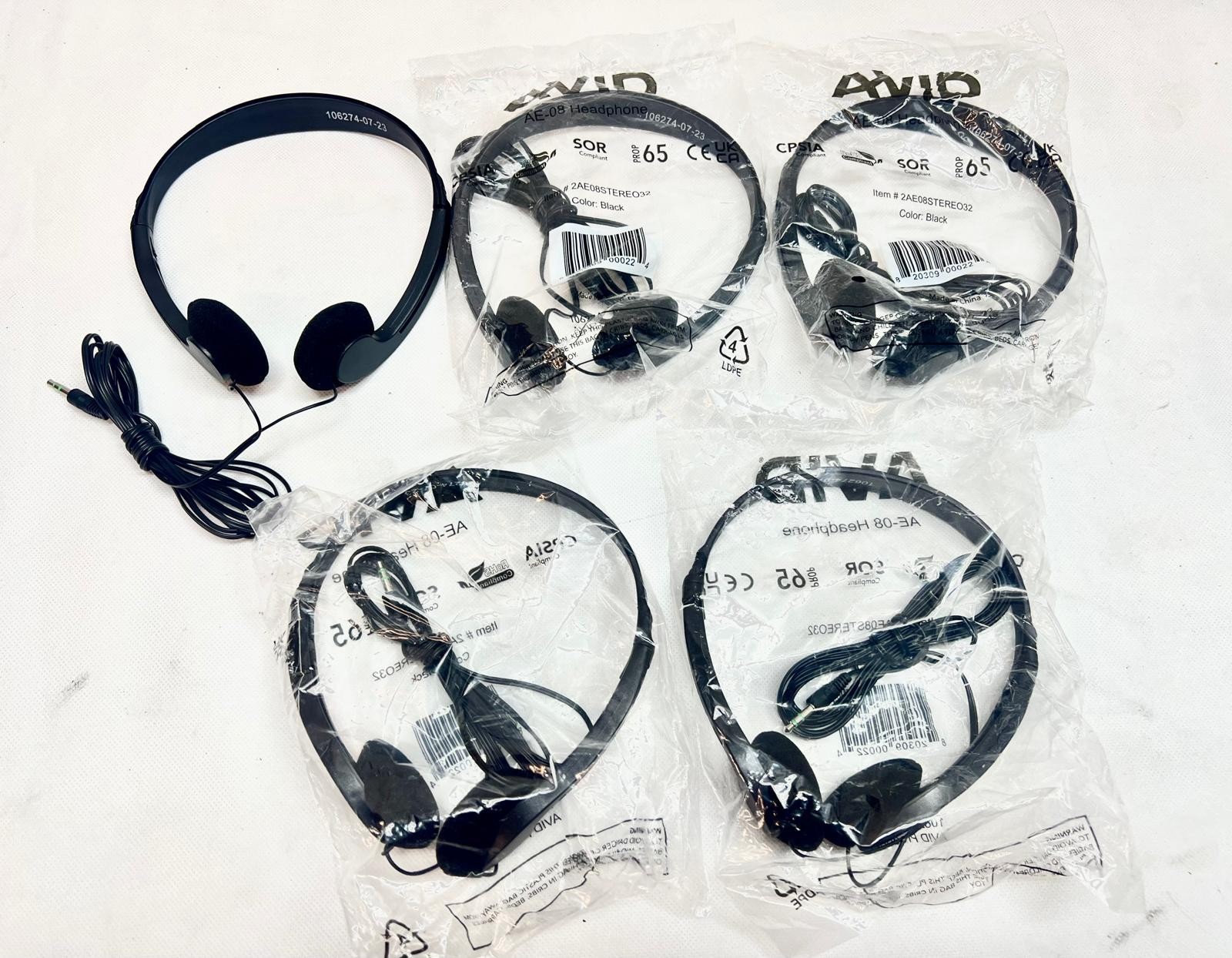 Avid Education AE-08 Single Use Lightweight Headphone with 3.5mm Plug (LOT OF 5)