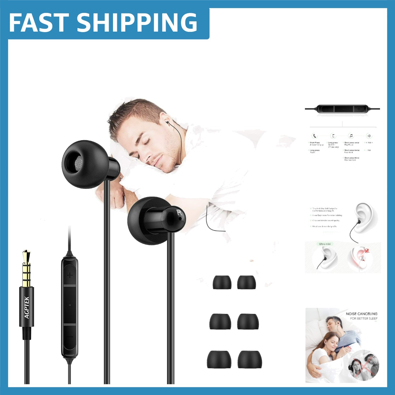 Ultra-Light Sleep Earbuds: Noise Isolating Earphones for Side Sleepers – 3 Sizes