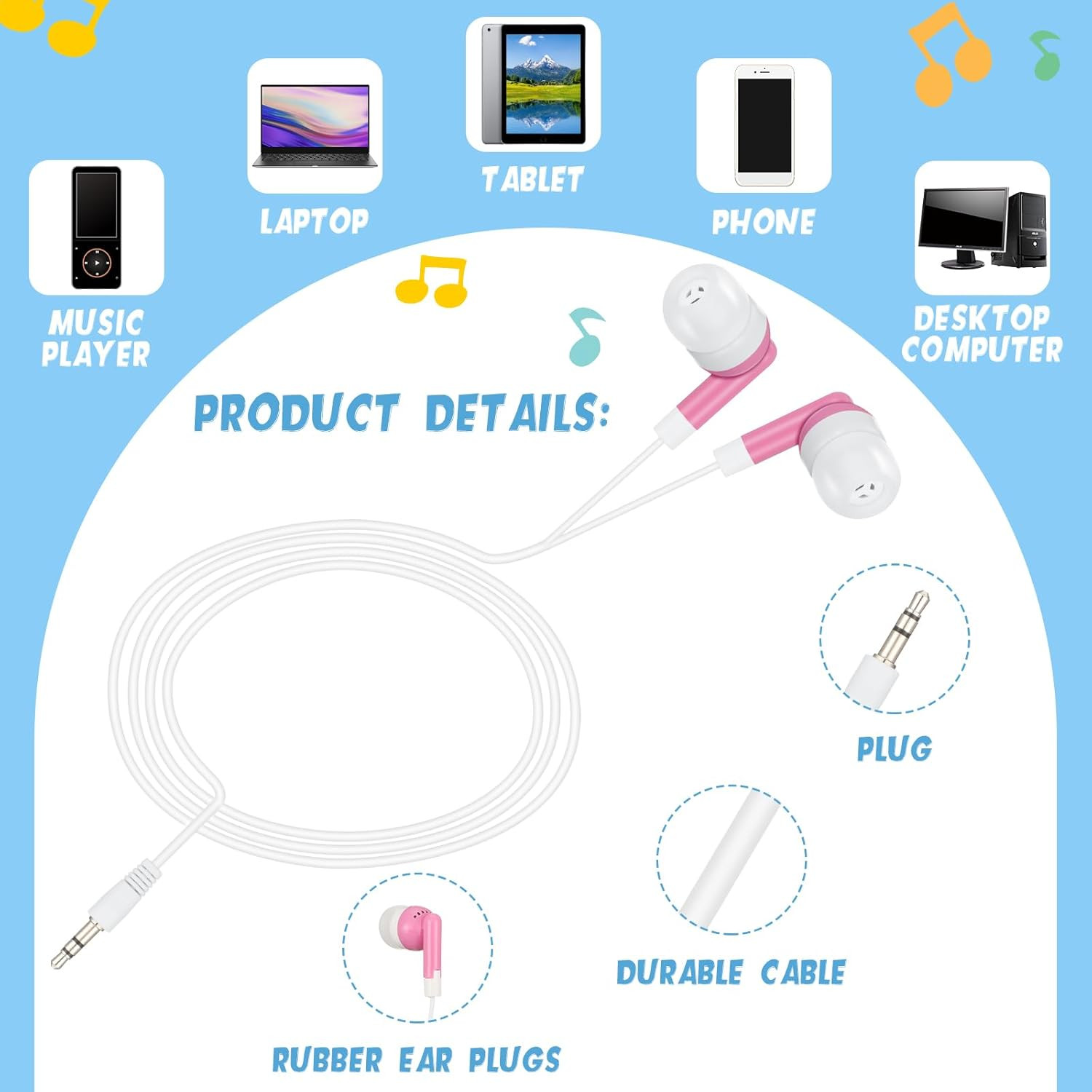 500 Colorful Earbuds for Kids & Adults – Perfect for School & Library Use