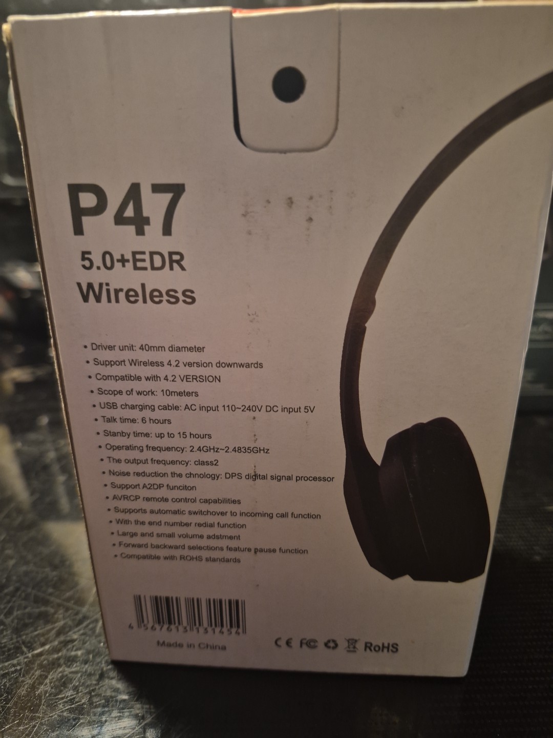 P47 Black Wireless Bluetooth Headphones with Noise Cancelling Over-Ear Earphones