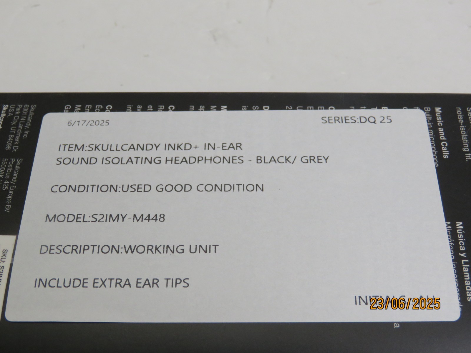 SKULLCANDY INK’D+ IN-EAR SOUND ISOLATING HEADPHONES BLACK [DQ25]