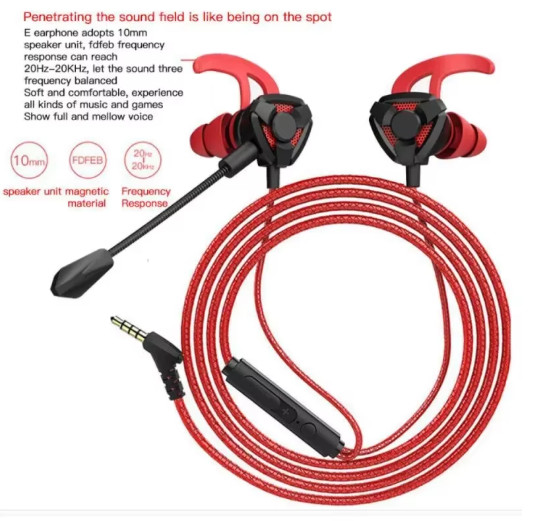 In-Ear Gaming Earphones with Microphone Wired Headphones Jack 3.5mm for PS PC Cable