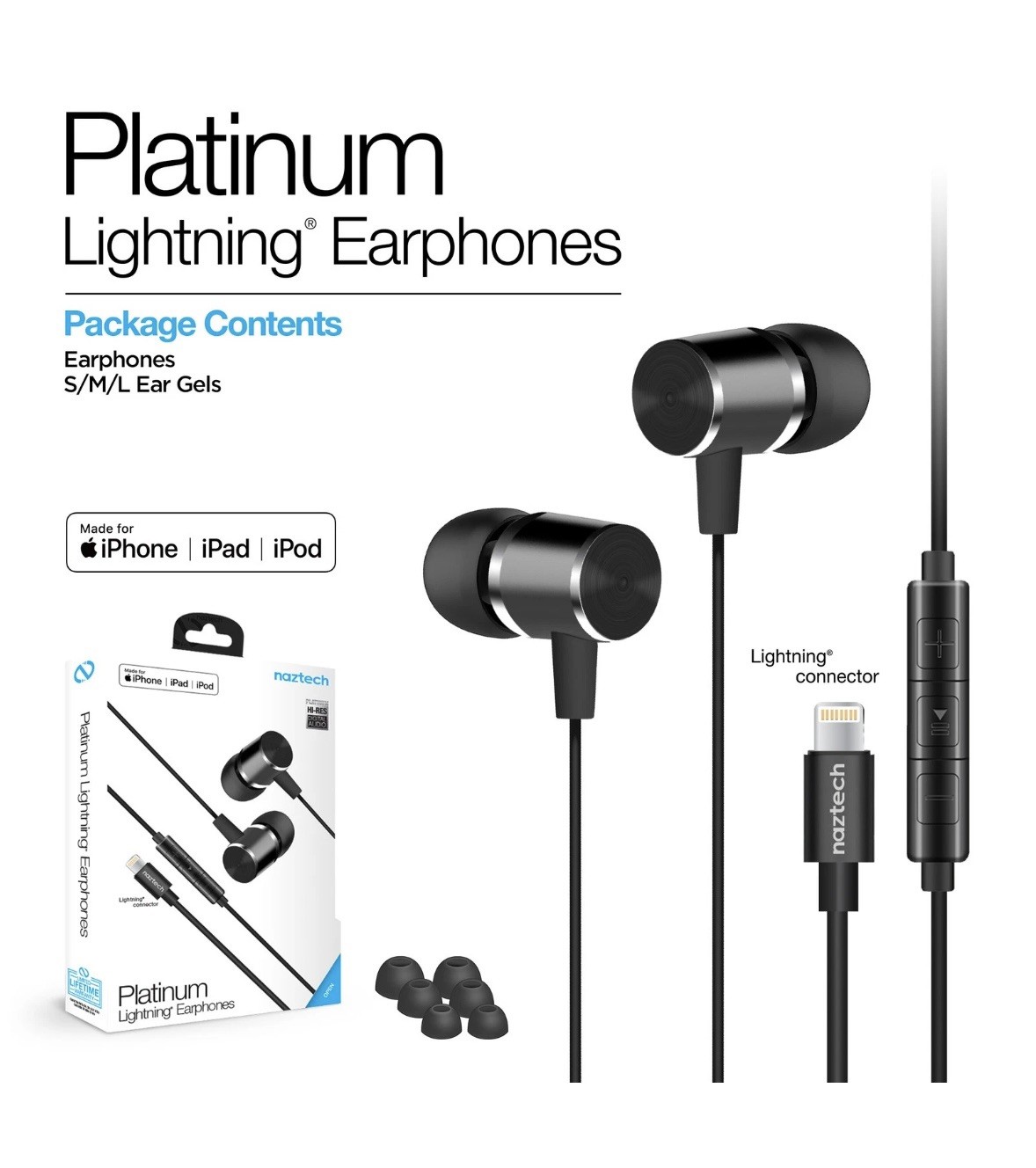Naztech Platinum High Fidelity Lightning Earbuds for Hands-free Music and Calls