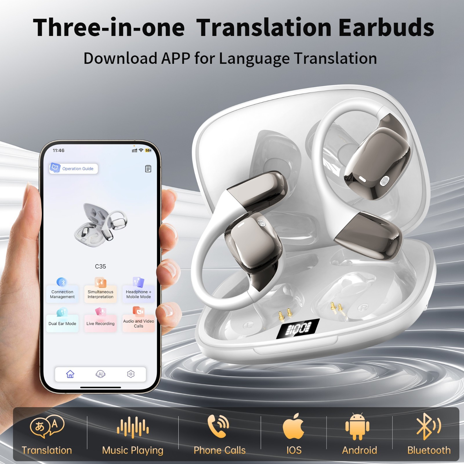 Real Time AI Translator Earbuds | 144 Language Translation Headphones for Travel